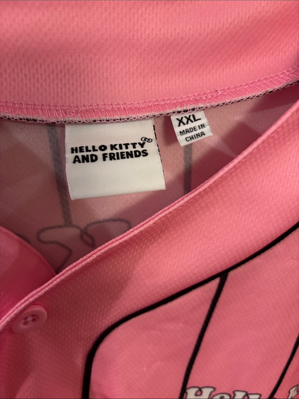 Hello Kitty Pink Pinstripe Baseball Button-Front Kids Top - Picture 3 of 4